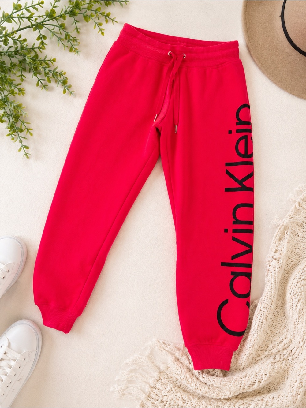 Calvin Klein Performance Red Logo Jogger Sweatpants | Fleece Lined | Size Small